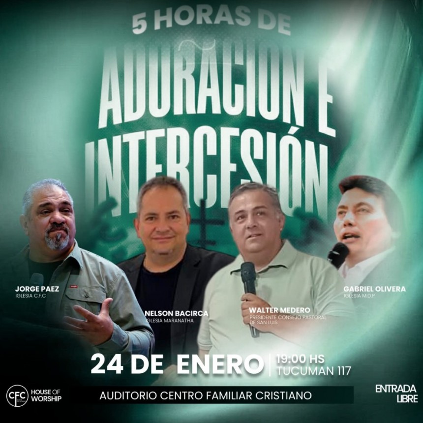 Iglesias Evangélicas de Villa Mercedes Realizarán Jornada de 5 Horas de Oración e Intercesión