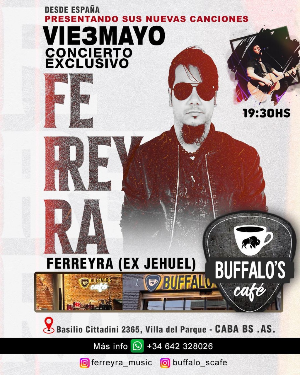 Ferreyra, exintegrante de Jehuel, presenta sus nuevas canciones en un concierto exclusivo en Bufalo's Cafe