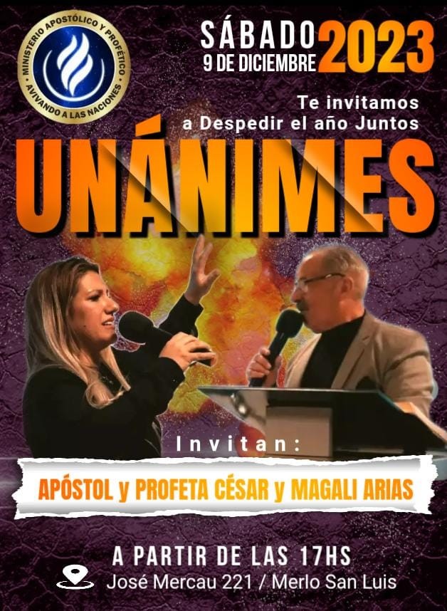 El Ministerio Apostólico y Profético Avivando a las Naciones invita a una celebración de fin de año en Merlo, San Luis